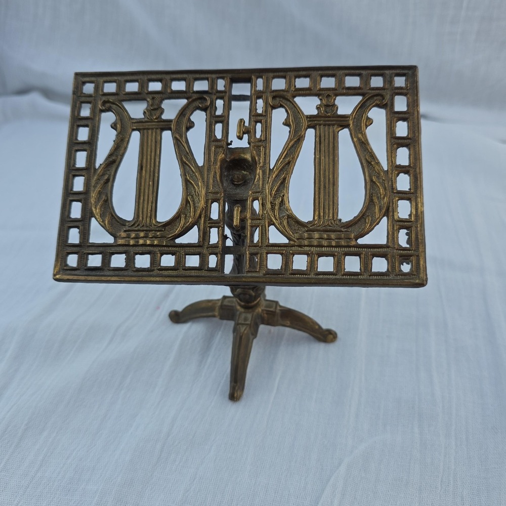 5" Brass Metal Lyre Tabletop‎ Sheet Music Stand Adjustable Ornate Miniature
